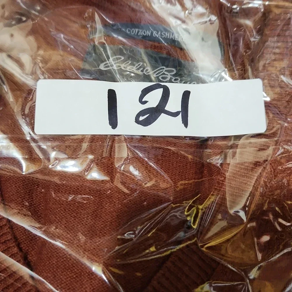 Eddie Bauer Sweater Mens TL Rust Red V Neck Cotton Cashmere Vintage Knit - Picture 11 of 11